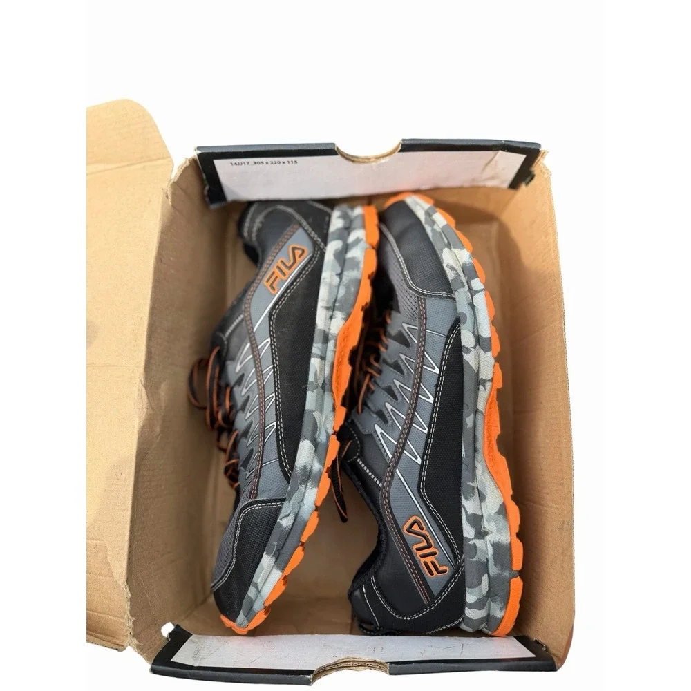 Fila AT Peake 22 Mens Trail Running Shoes Black Grey Orange Camo Size 11